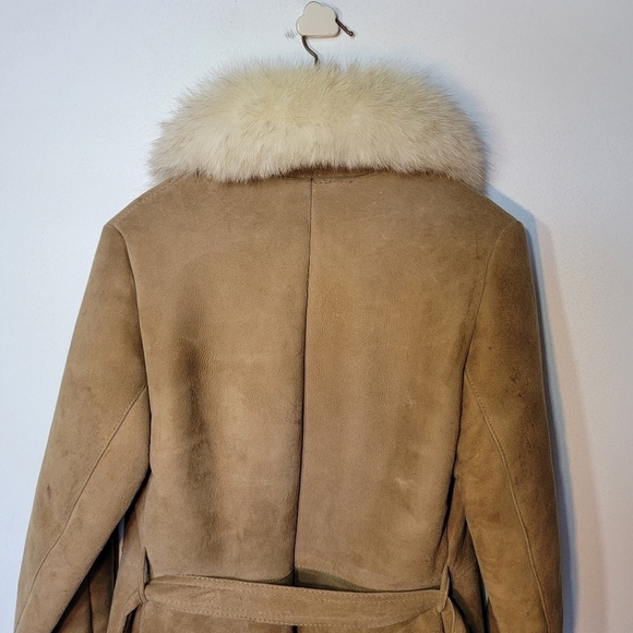 VINTAGE suede trench coat with real fox fur collar Canadian made - Picture 15 of 15